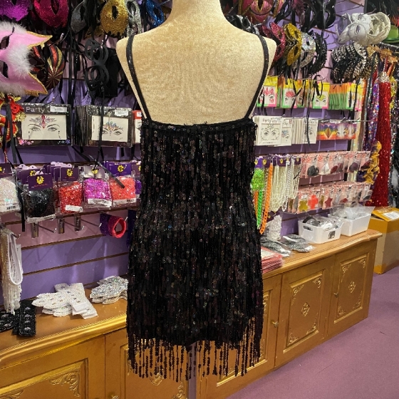 Black Sequin Fringe Straight Hem Dress