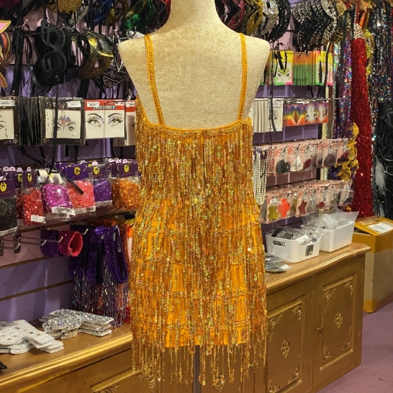 Gold Sequin Fringe Straight Hem Dress