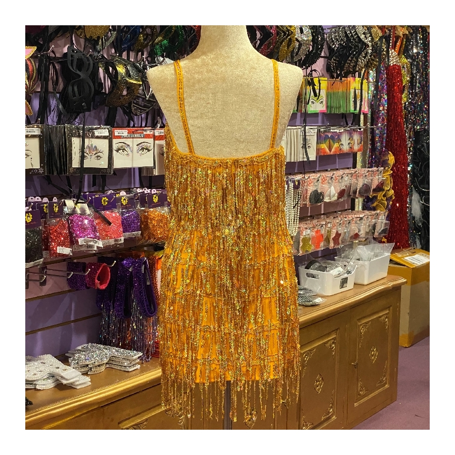 Gold Sequin Fringe Straight Hem Dress