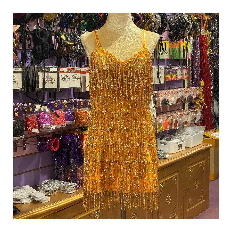 Gold Sequin Fringe Straight Hem Dress