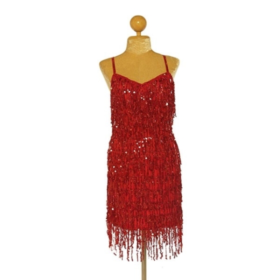 Red Sequin Fringe Straight Hem Dress