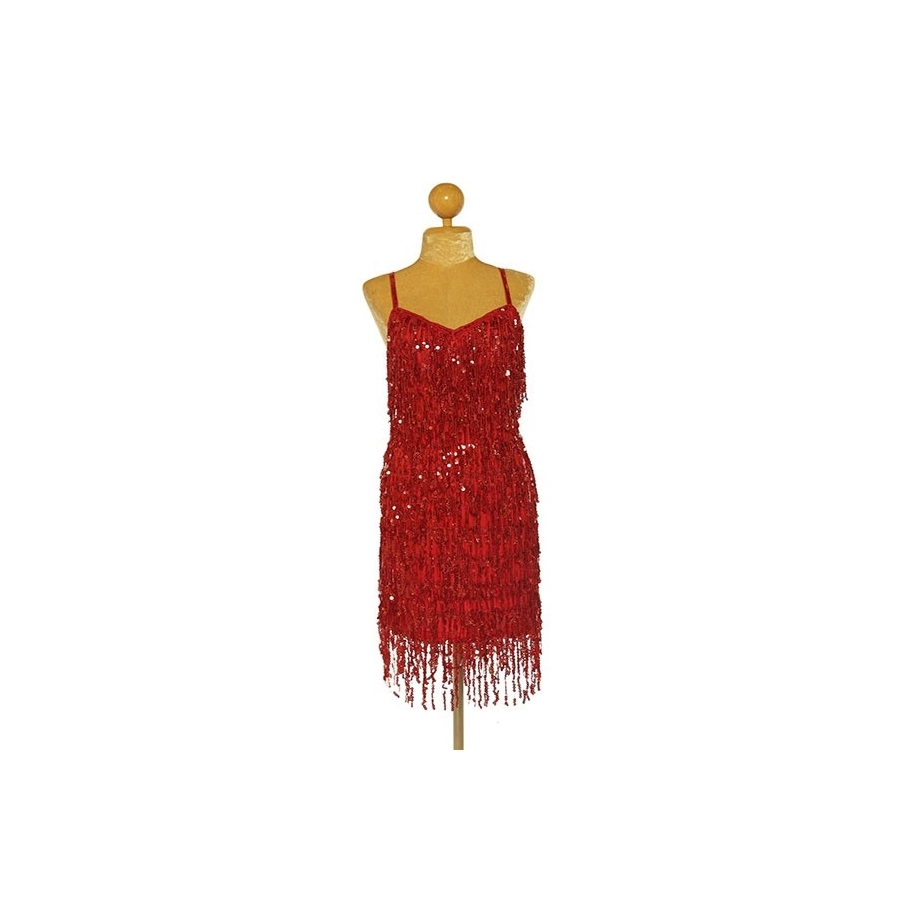 Red Sequin Fringe Straight Hem Dress