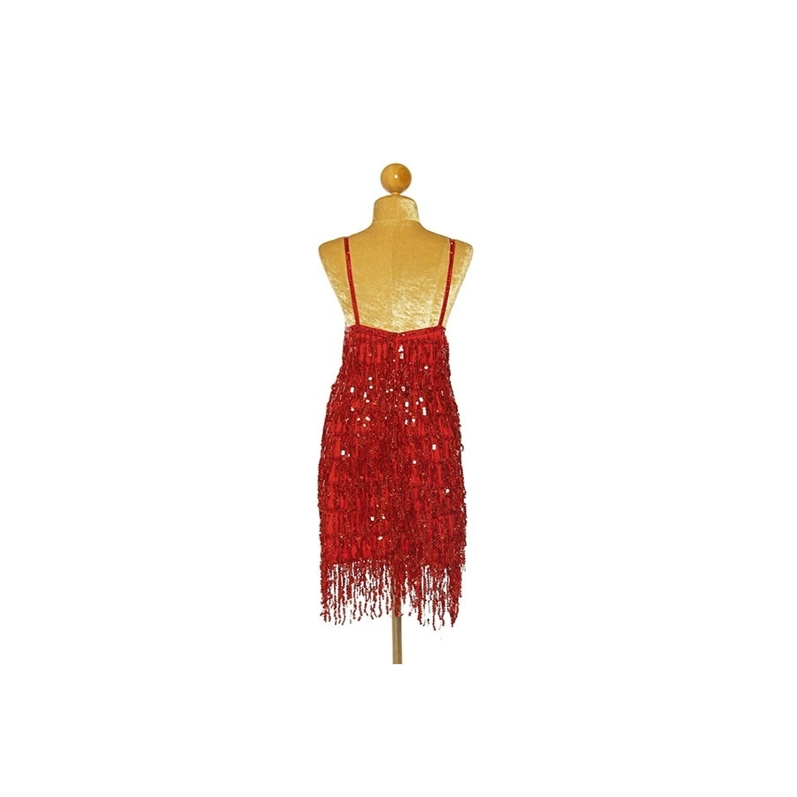 Red Sequin Fringe Straight Hem Dress