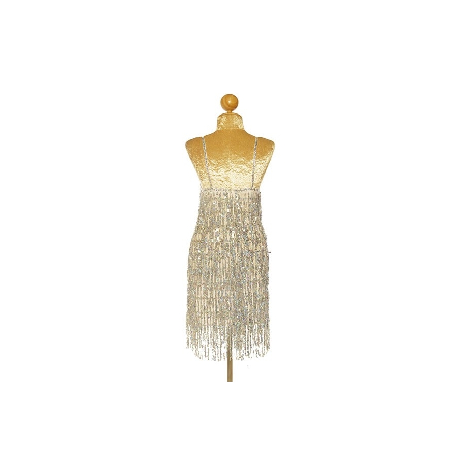 Silver Sequin Fringe Straight Hem Dress