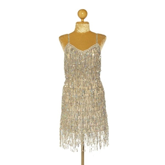 Silver Sequin Fringe Straight Hem Dress