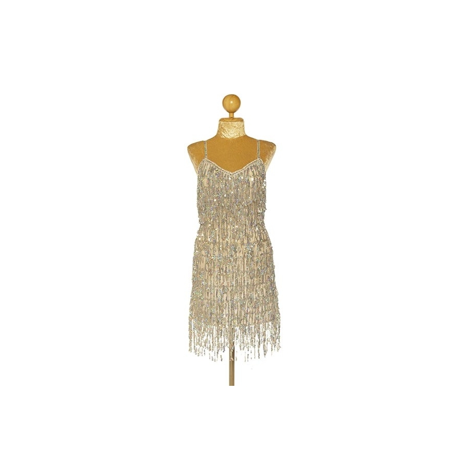 Silver Sequin Fringe Straight Hem Dress