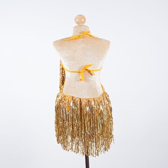 Hire-Sequin Fringe Cabaret Low Back Bodysuit