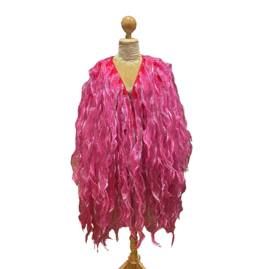 Hot Pink Seaweed Crystal Organza Jacket with Sequin Trim