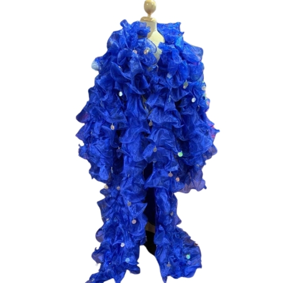 Royal Blue Crystal Organza Ruffle Jacket with Penny Sequins