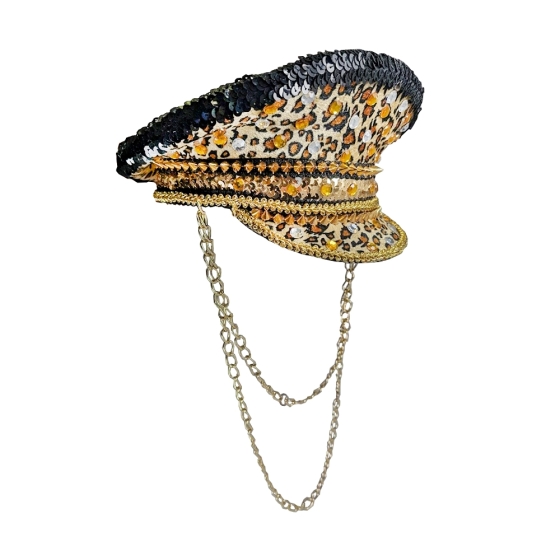 Leopard Print Festival Hat with Chain