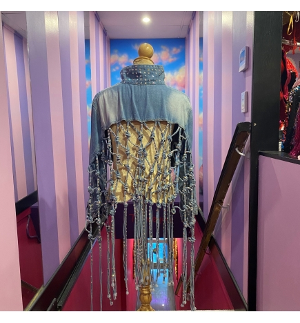 Hire-Denim Diamante Braided Fringe Cropped Jacket