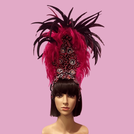 Hot Pink Majestic Feathered Headpiece with Aurora Borealis Stones