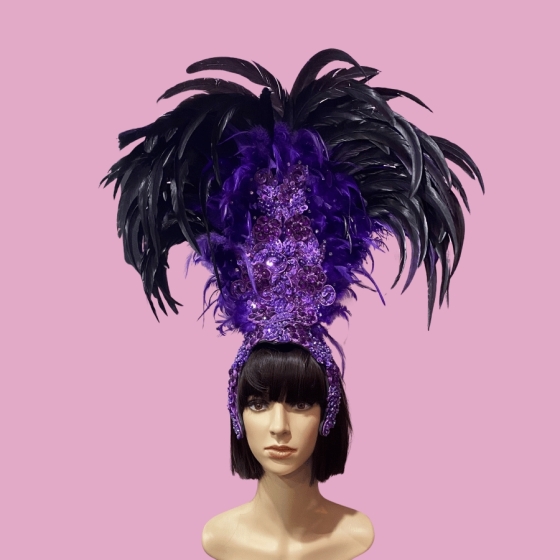 Purple Majestic Feathered Headpiece with Aurora Borealis Stones