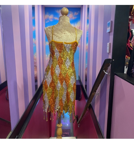 Hire-Orange-Yellow-Silver Ragged Hem Dress