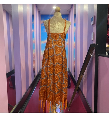 Hire-Orange-Silver Ragged Hem Dress