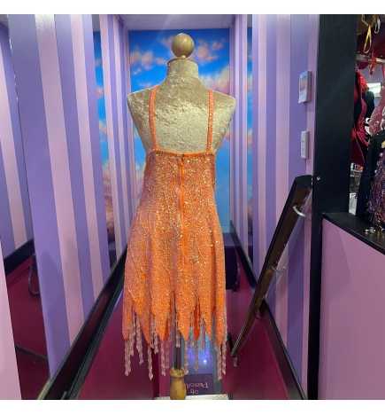 Hire-Orange Sequin Ragged Hem Dress