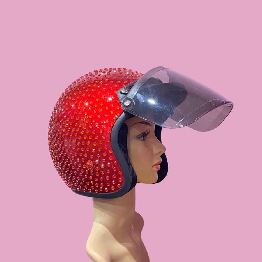 Red Diamante Helmet with Visor