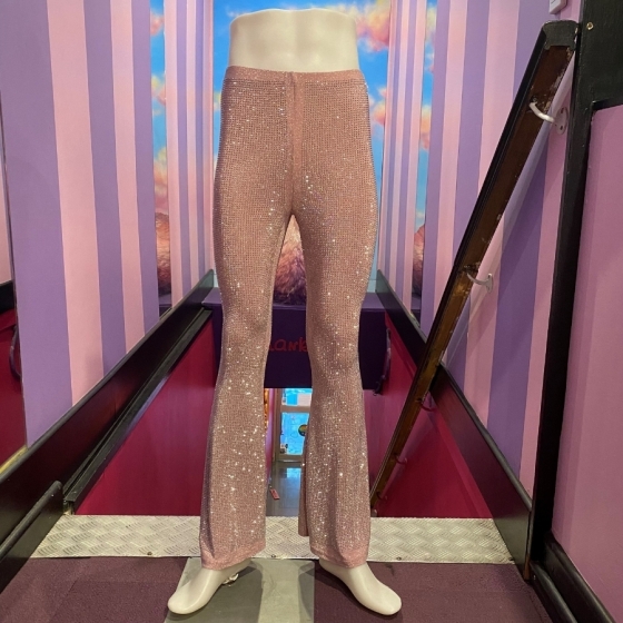 Light Pink Diamante Stretch Flare Pants