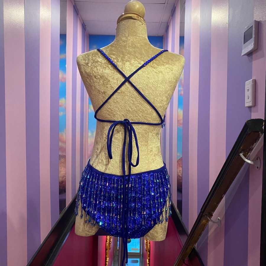Royal Blue Showgirl Sequin Bodysuit with Beaded Fringe