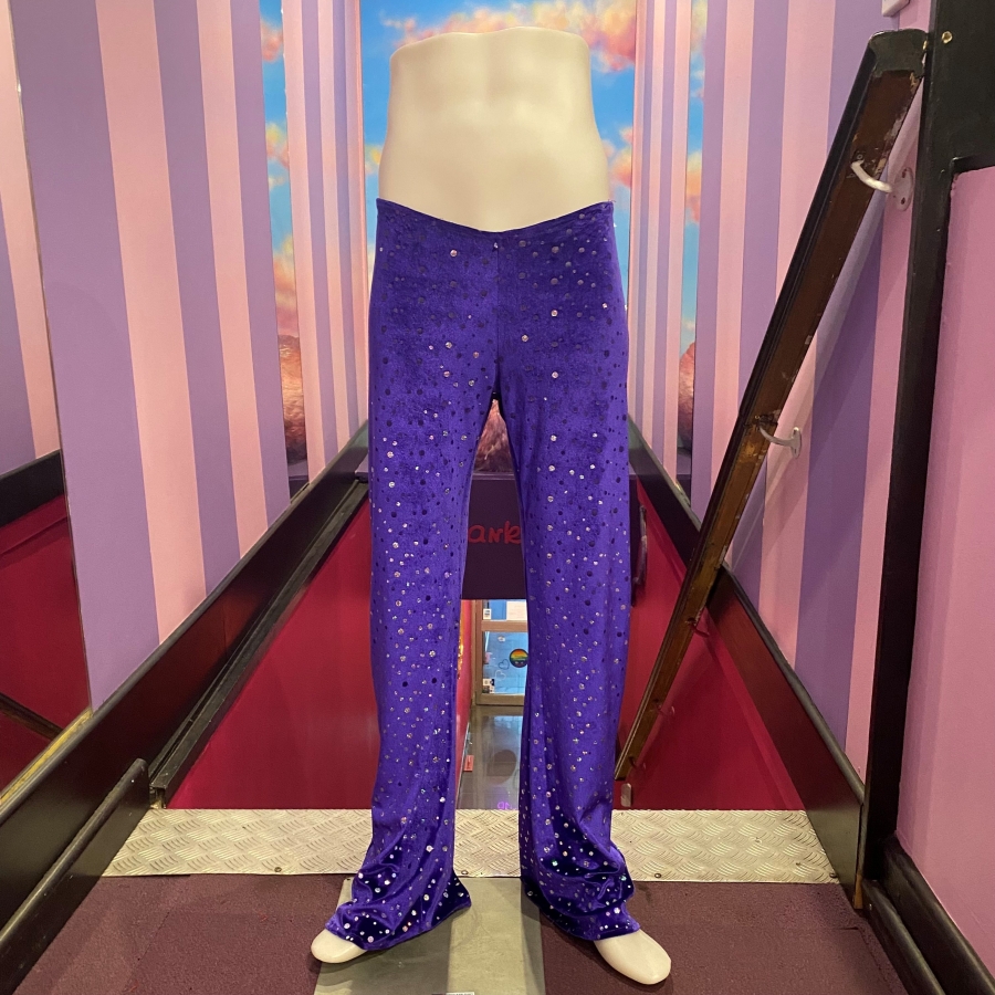 Hire-Purple Velveteen Disco Dot Flares