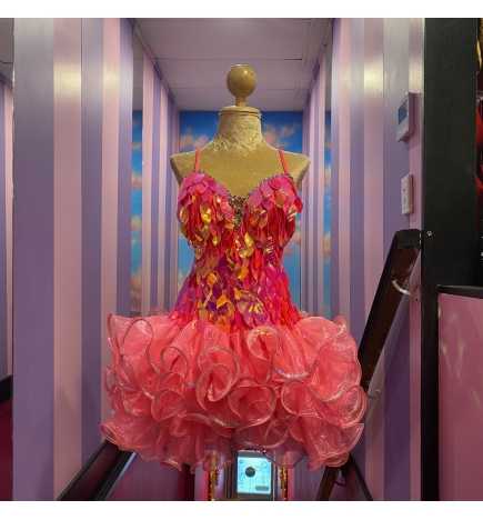 Light Pink Leaf Cut Sequin Americano Ruffle Dress