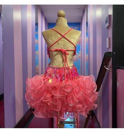 Light Pink Leaf Cut Sequin Americano Ruffle Dress