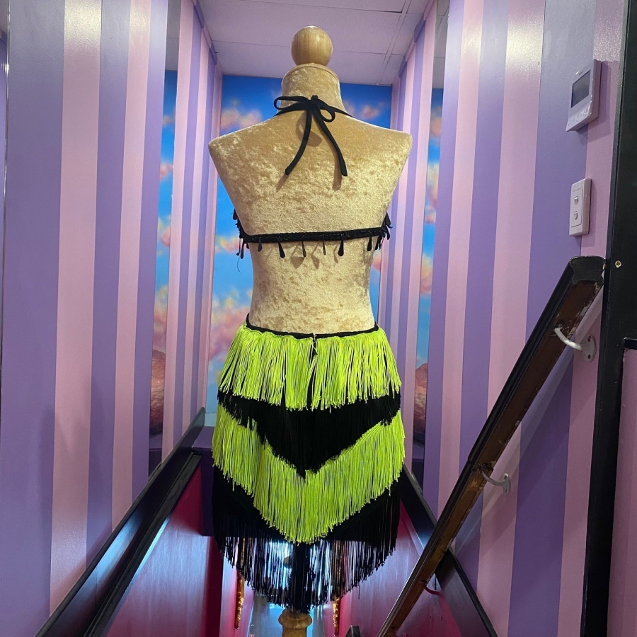 Lime Green & Black Teardrop Sequin Fringe Dress