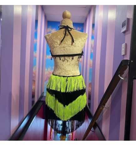 Hire-Lime Green & Black Teardrop Sequin Fringe Dress