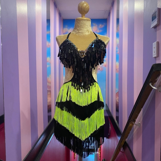 Hire-Lime Green & Black Teardrop Sequin Fringe Dress