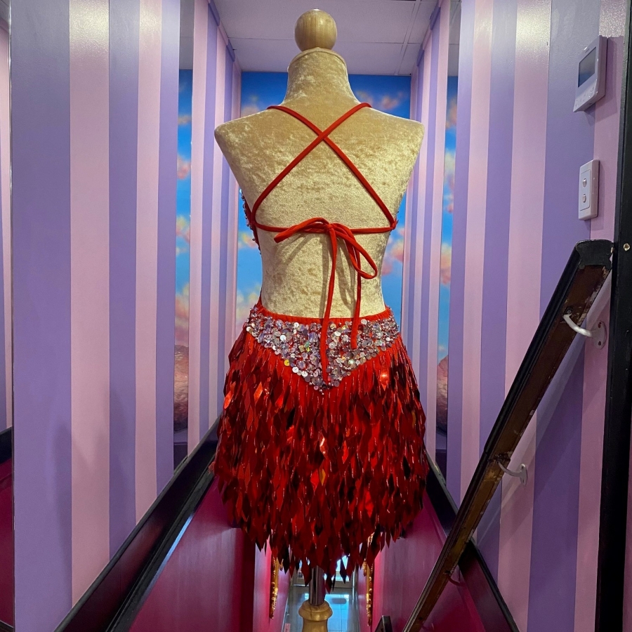 Red & Silver Beaded Dress with Diamond Sequin