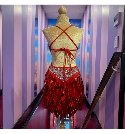 Hire-Red Low Back Block Sequin Dress