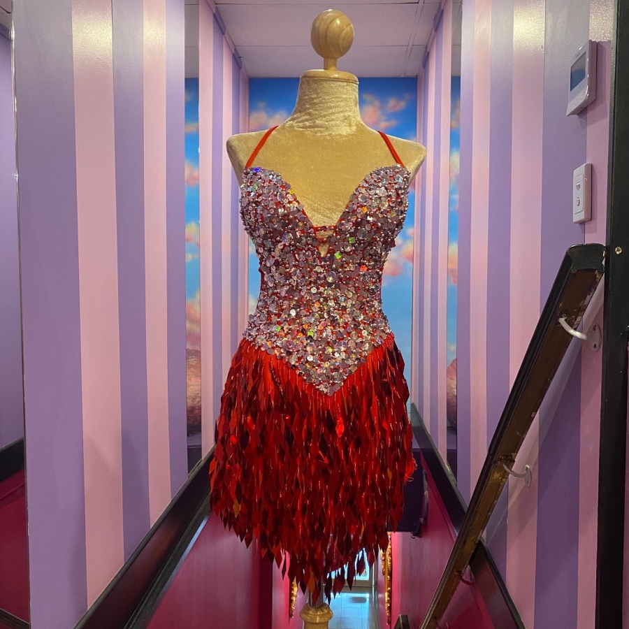 Red & Silver Beaded Dress with Diamond Sequin