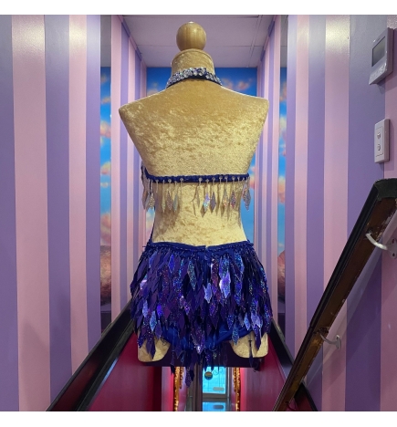 Hire-Silver-Aqua-Royal Blue Mesh Insert Bodysuit