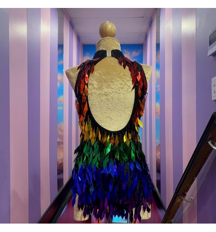 Hire-Rainbow Diamond Sequin Keyhole Back Bodysuit