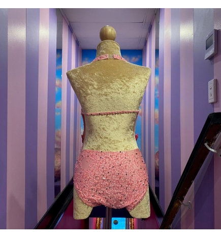 Hire-Light Pink Deep V Low Back Bodysuit