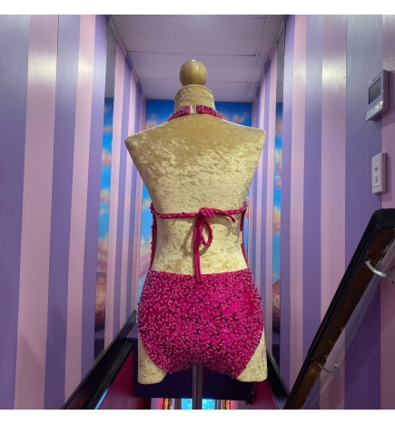 Hire-Hot Pink Deep V Beaded Bodysuit