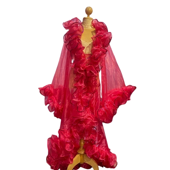 Hot Pink Crystal Organza Burlesque Ruffle Jacket