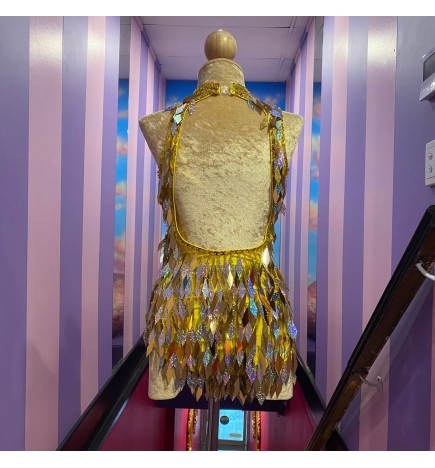 Hire-Yellow-Silver Diamond Sequin Keyhole Back Bodysuit