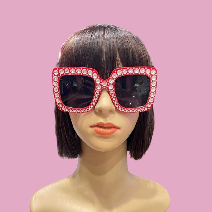 Red Oversized Diamante Squared Sunglasses