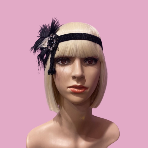 Flapper Headband with Feather Trim