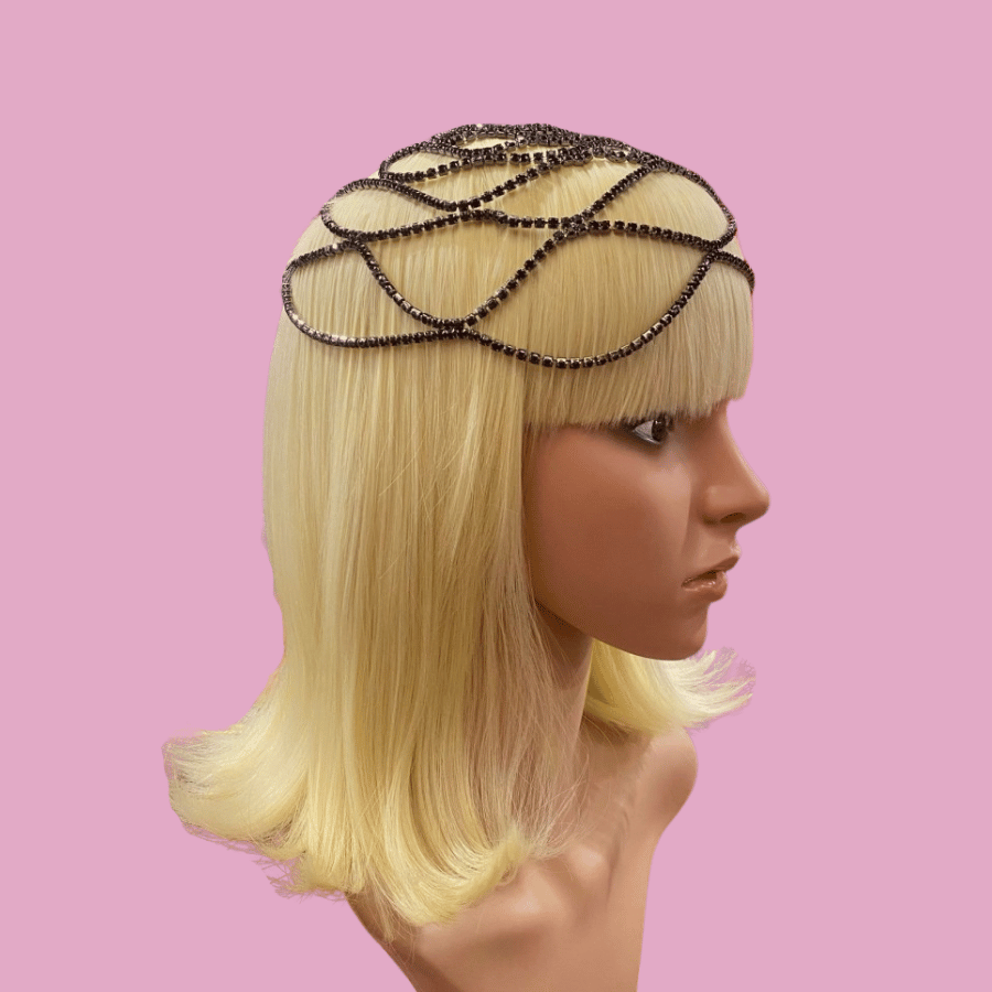 Black Crystal Diamante Net Hair Cap