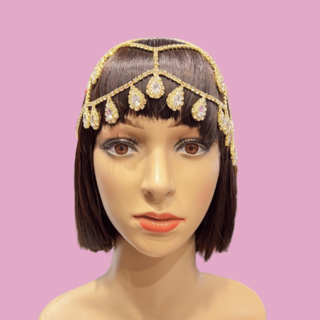 Gold Diamante Hair Net with Drop Pendants