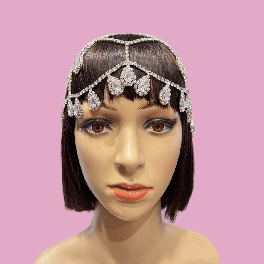 Silver Diamante Hair Net with Drop Pendants