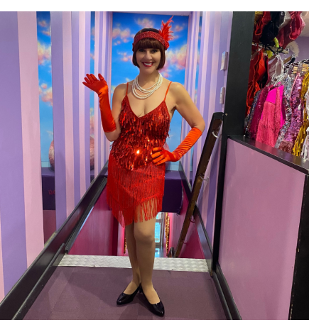 Red Teardrop Sequin Dress with Fringe