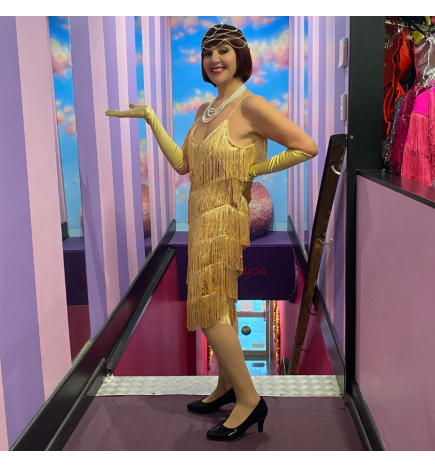 Gold Stretch Sequin Fringe Dress