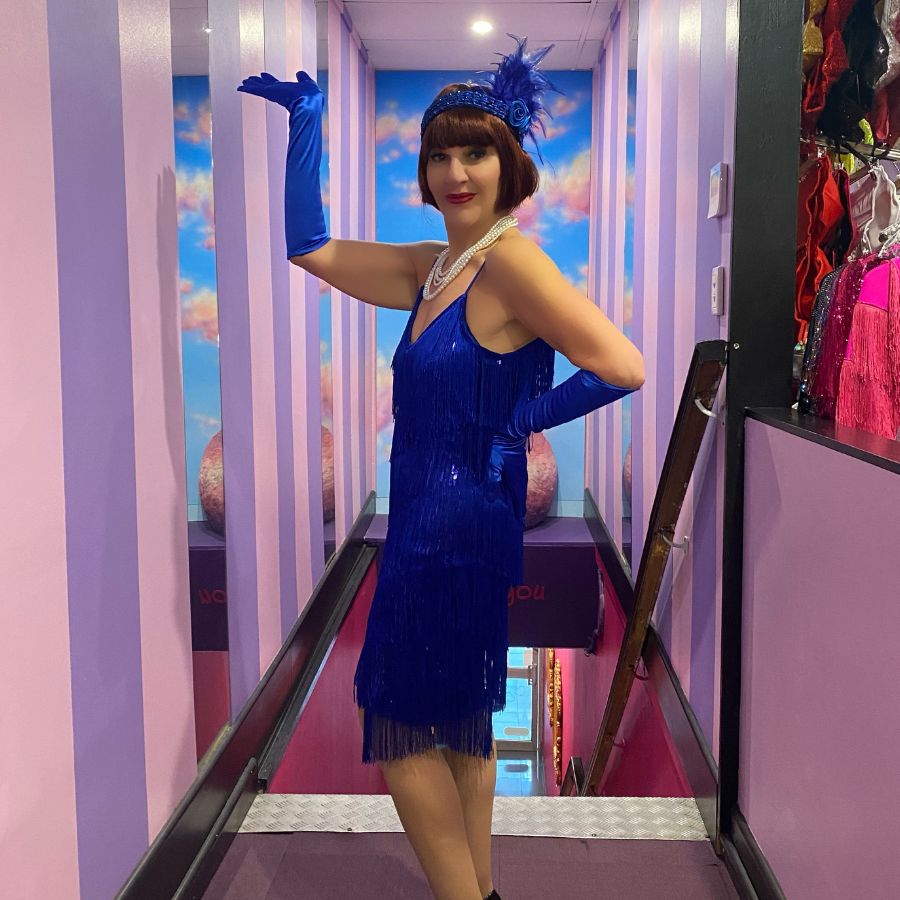 Royal Blue Stretch Sequin Dress with Fringing