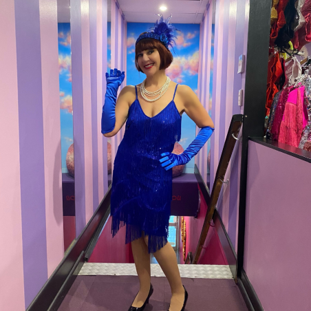 Royal Blue Stretch Sequin Dress with Fringing