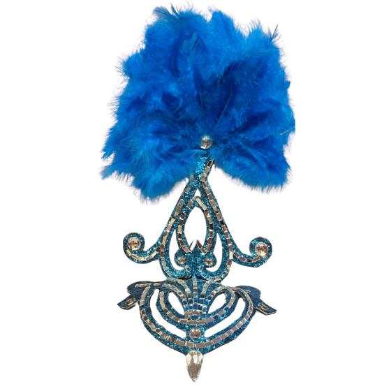 Aqua Blue-Silver Mini Showgirl Feathered Headpiece