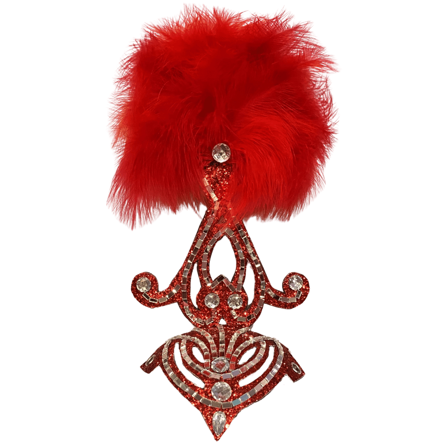 Red-Silver Mini Showgirl Feathered Headpiece