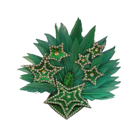 Dark Green & Silver Star Mini Showgirl Feathered Headpiece